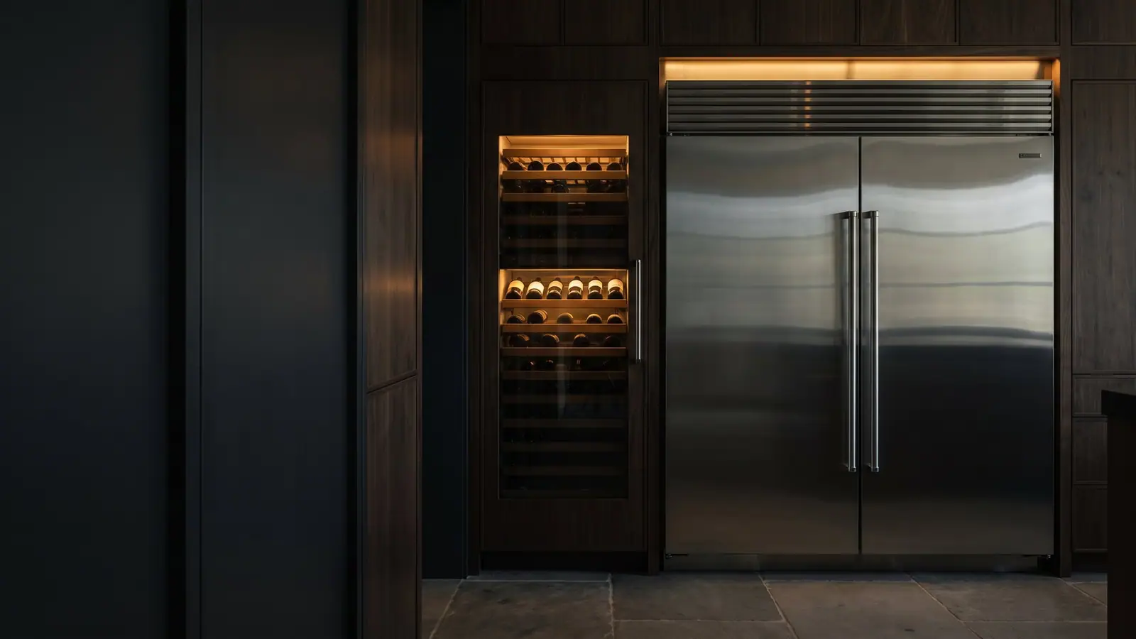 Sub-Zero built-in refrigeration, wine storage in a luxury kitchen