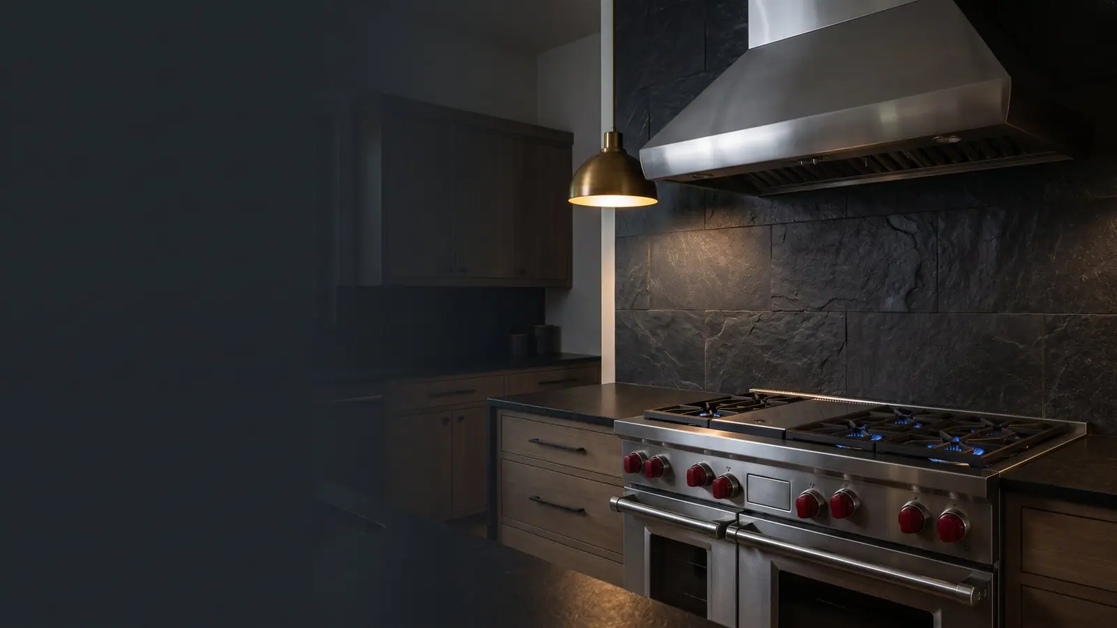 Wolf ranges, rangetops, wall ovens in a luxury kitchen